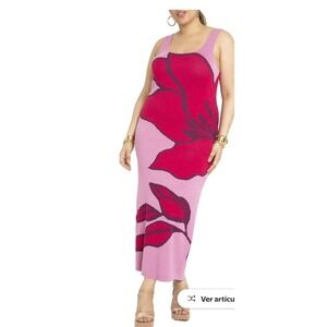 ELOQUII Plus Size Floral Pink Red Sleeveless Knit Tank‎ Style Size 18 20
